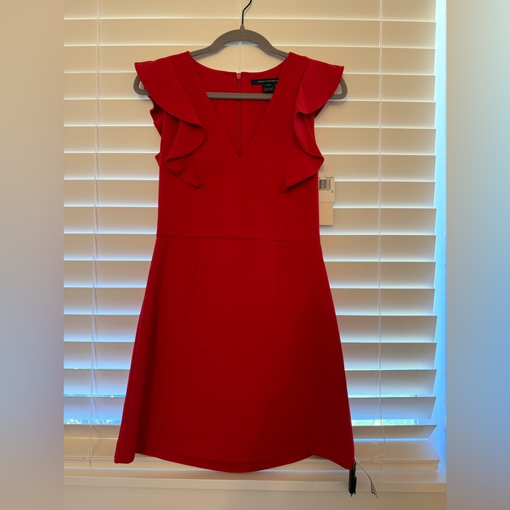 French Connection Red Ruffled A-Line Mini Dress
